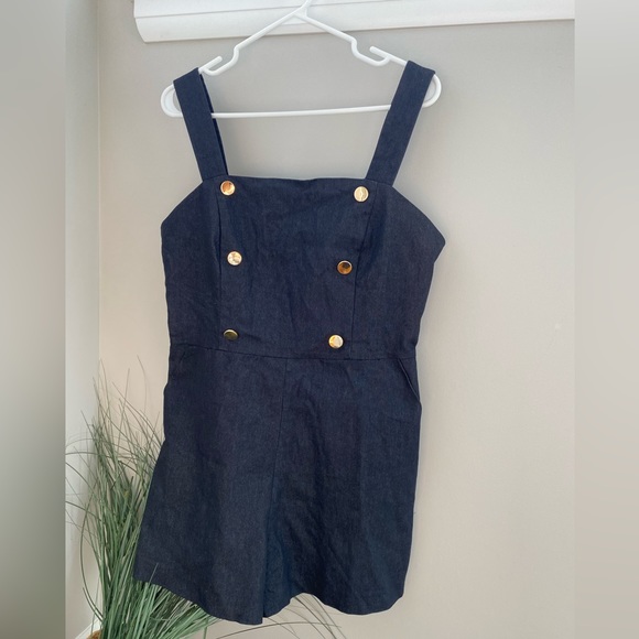 Miss Selfridge navy blue jumpsuit with gold button details size 8 - Picture 2 of 10